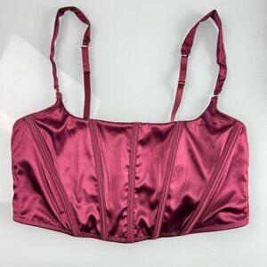 Target Auden Corset Top Bra Burgundy Dark Red Satin Structured Lingerie Bustier